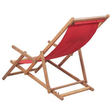 Folding Beach Chair Fabric and Wooden Frame Red - Side View