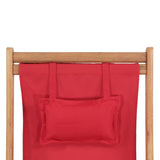 Folding Beach Chair Fabric and Wooden Frame Red - Close-Up Angle