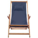 Folding Beach Chair Fabric and Wooden Frame Blue - Front View