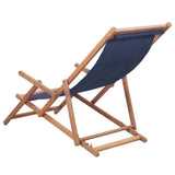 Folding Beach Chair Fabric and Wooden Frame Blue - Side View