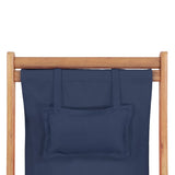 Folding Beach Chair Fabric and Wooden Frame Blue