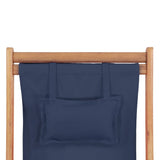 Folding Beach Chair Fabric and Wooden Frame Blue - Close-Up Angle