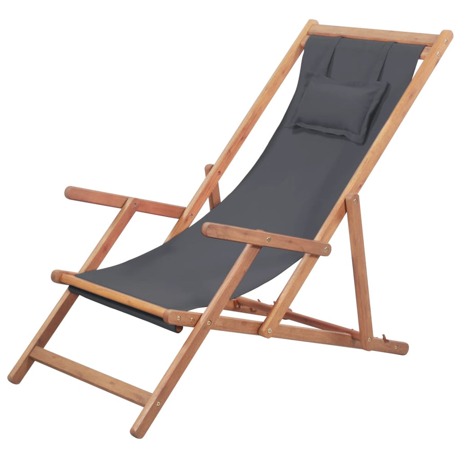 Folding Chair Fabric and Wooden Frame Grey