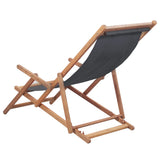 Folding Beach Chair Fabric and Wooden Frame Grey - Front View