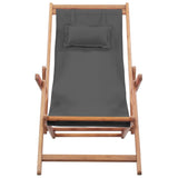 Folding Beach Chair Fabric and Wooden Frame Grey - Top-Down View