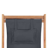 Folding Beach Chair Fabric and Wooden Frame Grey - Close-Up Angle