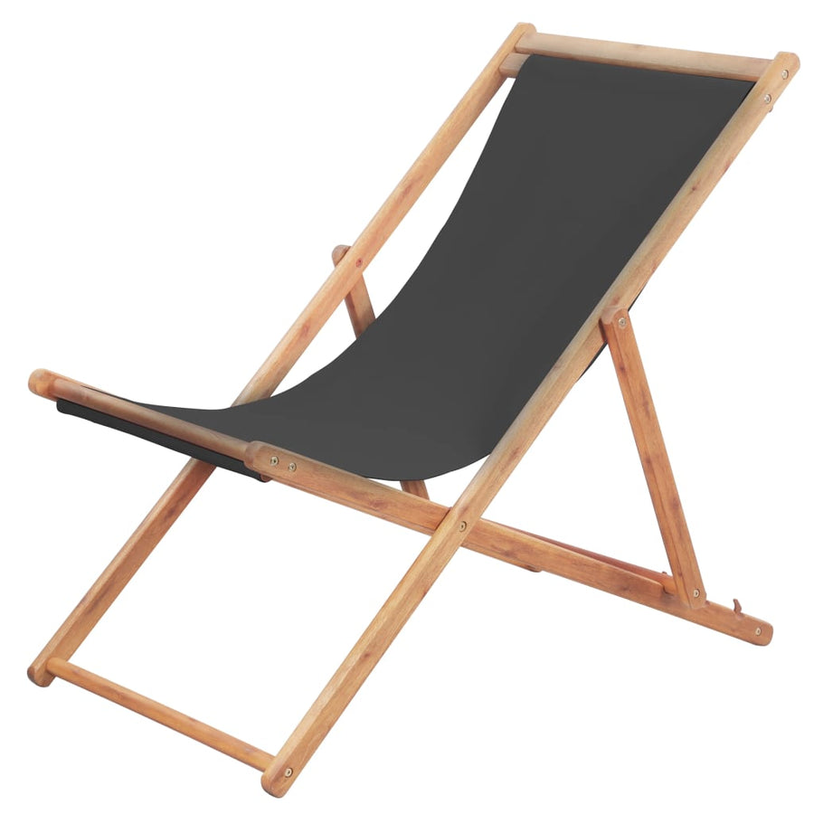 Folding Chair Fabric and Wooden Frame Grey