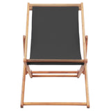 Folding Beach Chair Fabric and Wooden Frame Grey - Front View