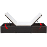 Sun Lounger with Cushion Poly Rattan Brown