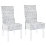 Dining Chairs 2 pcs Light Brown Kubu Rattan and Mahogany Wood