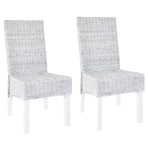 Dining Chairs 2 pcs Light Brown Kubu Rattan and Mahogany Wood