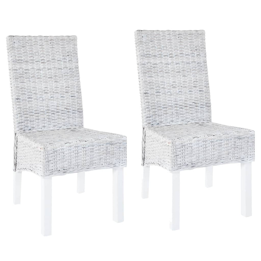 Dining Chairs 2 pcs Light Brown Kubu Rattan and Mahogany Wood