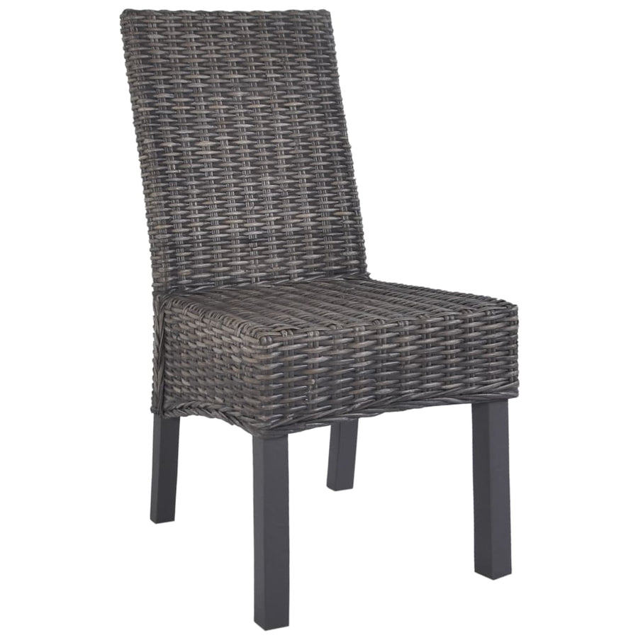 Dining Chairs 2 pcs Brown Kubu Rattan and Mahogany Wood