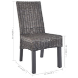 Dining Chairs 2 pcs Brown Kubu Rattan and Mahogany Wood