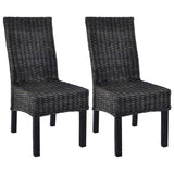 Dining Chairs 2 pcs Black Kubu Rattan and Mahogany Wood
