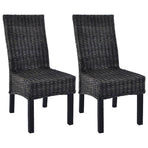 Dining Chairs 2 pcs Black Kubu Rattan and Mahogany Wood