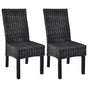 Dining Chairs 2 pcs Black Kubu Rattan and Mahogany Wood