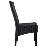 Dining Chairs 2 pcs Black Kubu Rattan and Mahogany Wood - Front View