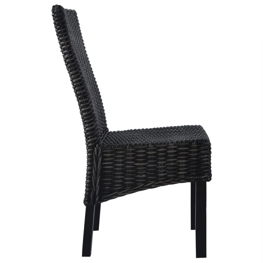 Dining Chairs 2 pcs Black Kubu Rattan and Mahogany Wood