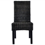 Dining Chairs 2 pcs Black Kubu Rattan and Mahogany Wood