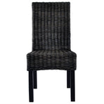 Dining Chairs 2 pcs Black Kubu Rattan and Mahogany Wood