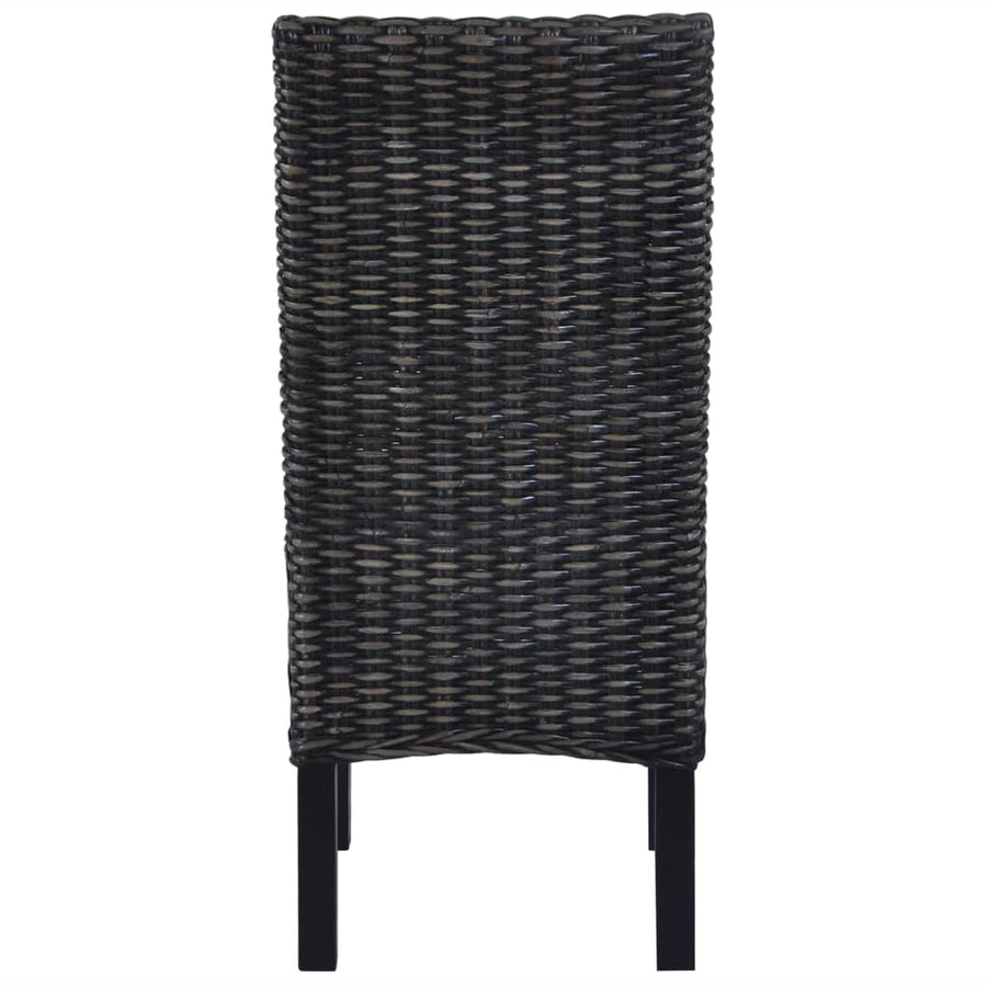 Dining Chairs 2 pcs Black Kubu Rattan and Mahogany Wood