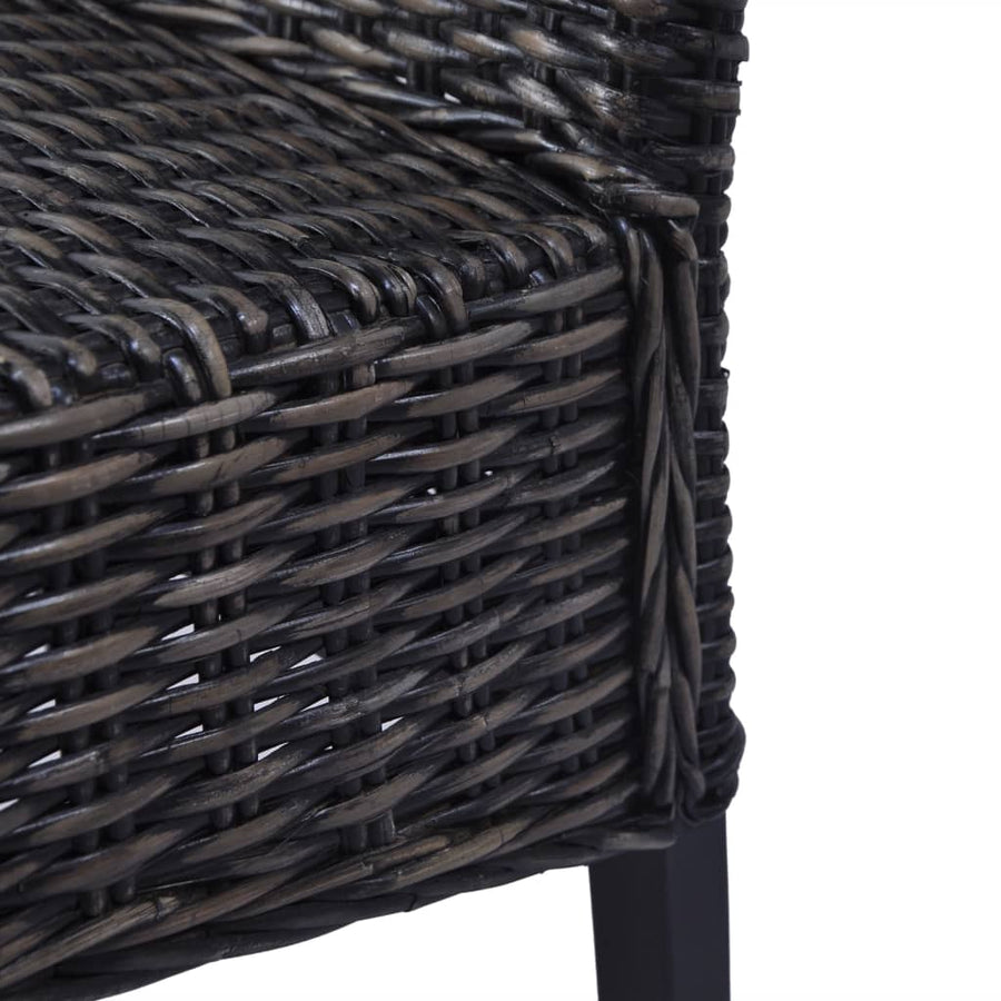 Dining Chairs 2 pcs Black Kubu Rattan and Mahogany Wood