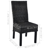 Dining Chairs 2 pcs Black Kubu Rattan and Mahogany Wood