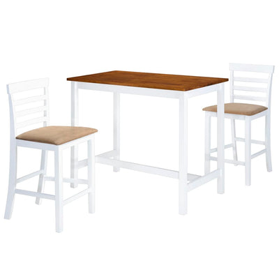 Bar Table and Chair Set 3 Pieces Solid Wood Brown and White