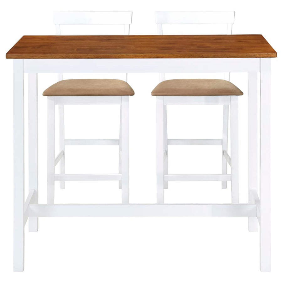 Bar Table and Chair Set 3 Pieces Solid Wood Brown and White