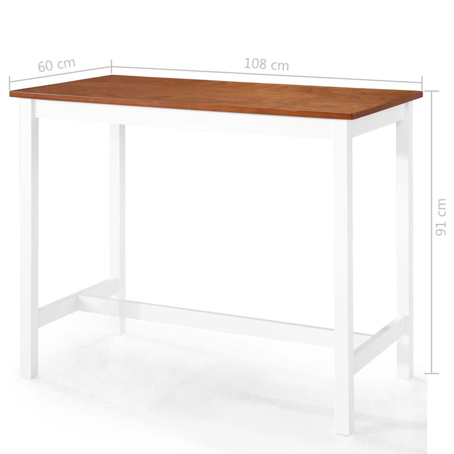 Bar Table and Chair Set 3 Pieces Solid Wood Brown and White