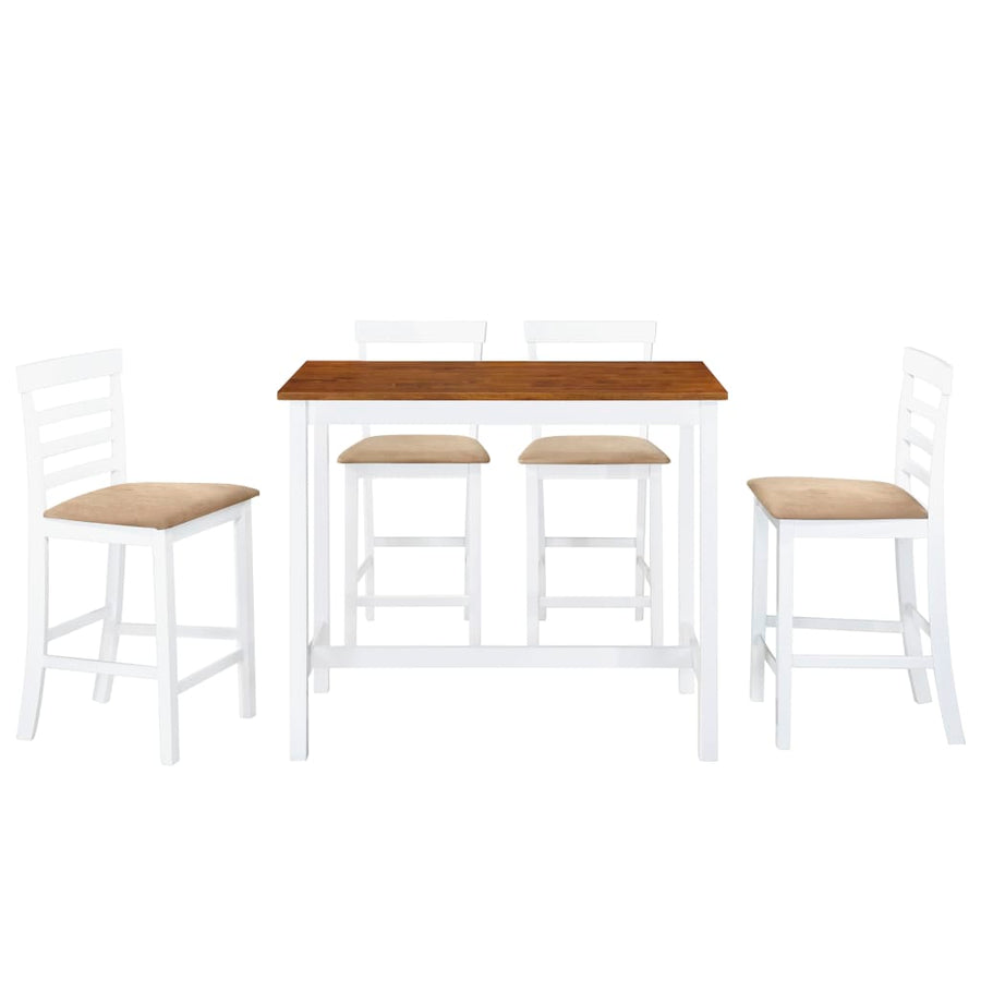 Bar Table and Chair Set 5 Pieces Solid Wood Brown and White