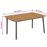 Garden Table 150x90x72cm Solid Acacia Wood and Steel - Top-Down View