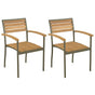 Stackable Outdoor Chairs 2 pcs Solid Acacia Wood and Steel