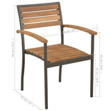 Stackable Outdoor Chairs 2 pcs Solid Acacia Wood and Steel - 45-Degree Angle