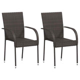 Stackable Outdoor Chairs 2 pcs Poly Rattan Brown - Front View