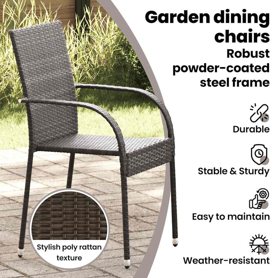 Stackable Outdoor Chairs 2 pcs Poly Rattan Brown