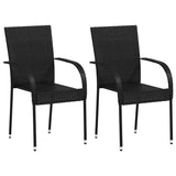 Stackable Outdoor Chairs 2 pcs Poly Rattan Black - Front View