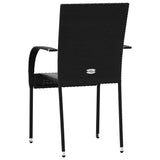 Stackable Outdoor Chairs 2 pcs Poly Rattan Black - Rear View