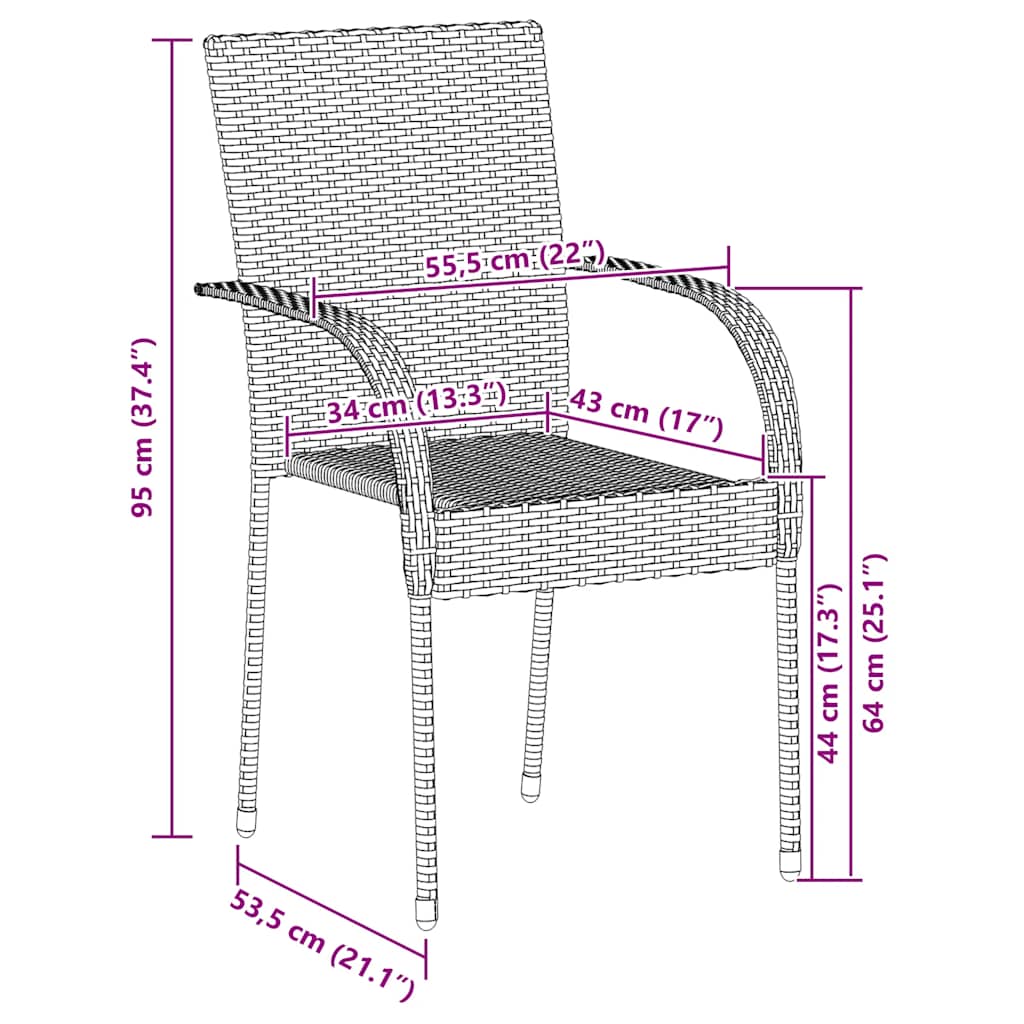 Stackable Outdoor Chairs 2 pcs Poly Rattan Black