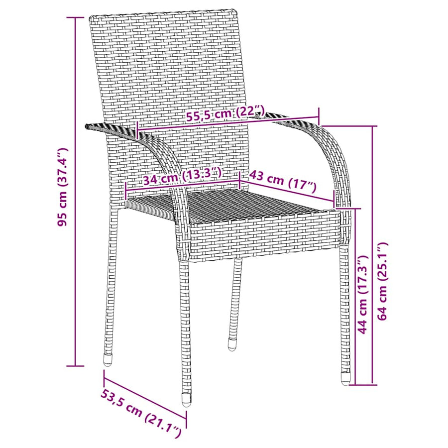 Stackable Outdoor Chairs 2 pcs Poly Rattan Black