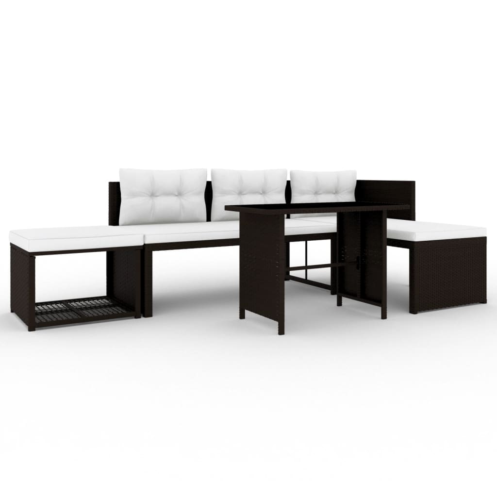 4 Piece Garden Lounge Set Poly Rattan Brown