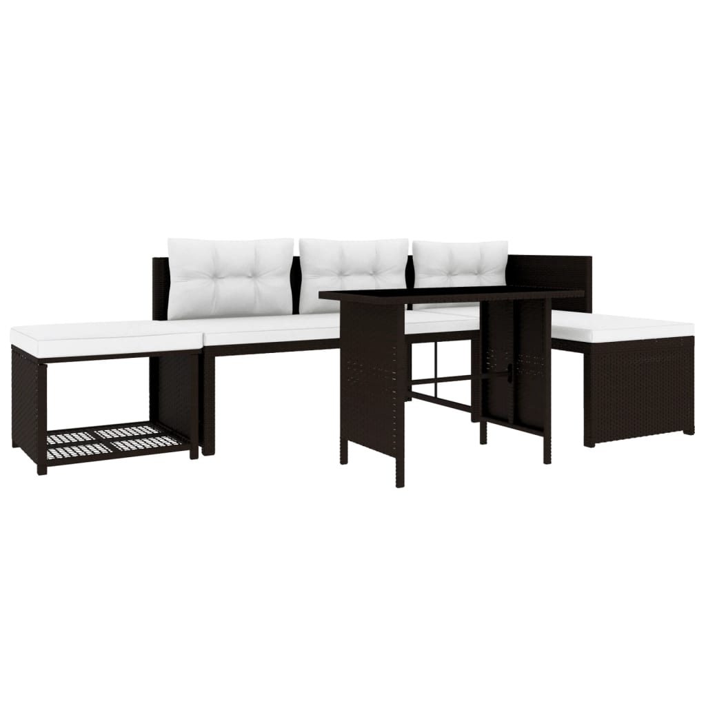 4 Piece Garden Lounge Set Poly Rattan Brown