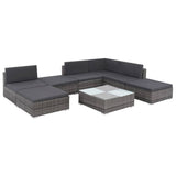 8 Piece Garden Lounge Set with Cushions Poly Rattan Grey - Front View