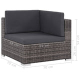 6 Piece Garden Lounge Set with Cushions Poly Rattan Grey - Rear View