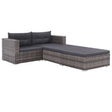 3 Piece Garden Lounge Set with Cushions Poly Rattan Grey - Front View