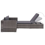 3 Piece Garden Lounge Set with Cushions Poly Rattan Grey - Side View