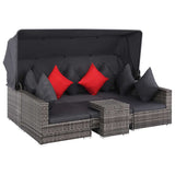 7 Piece Garden Lounge Set with Cushions Poly Rattan Grey - Front View