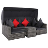 7 Piece Garden Lounge Set with Cushions Poly Rattan Grey - Side View
