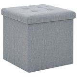 Folding Storage Stool Light Grey Faux Linen